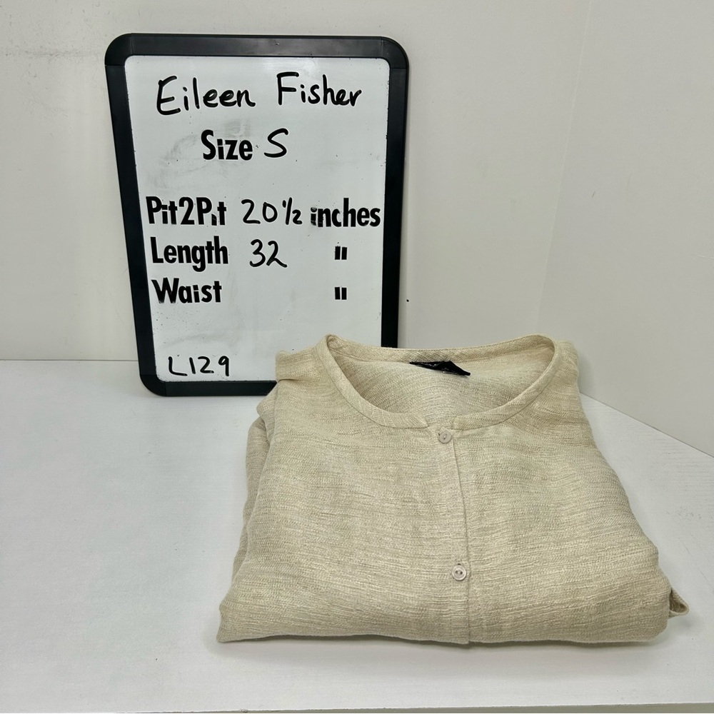 Eileen Fisher Linen & Cotton Neutral Beige Lagenlook Button Front Tunic Jacket S - Picture 15 of 15
